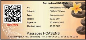 bon cadeau pour un massage chez Hoasens à Strasbourg
