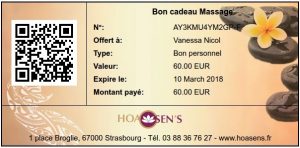 Bon cadeau pour un massage chez Hoasens à Strasbourg